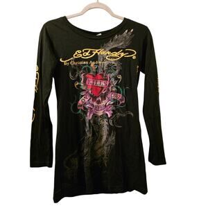 Ed Hardy Y2K Love Kills Black Long Sleeve  Dragon and Koi Design NWT USA Made L